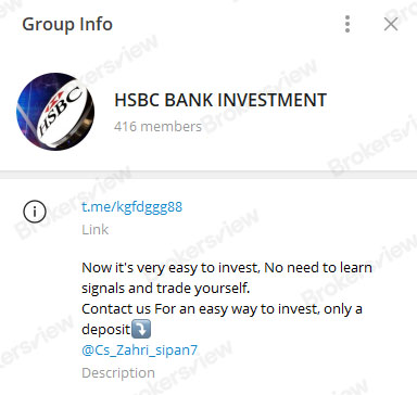 HSBC Bank Investment's group info on Telegram