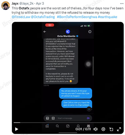Trader melaporkan penolakan penarikan di OctaFX
