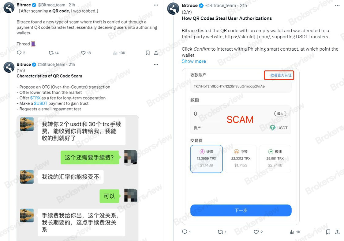 新型二维码诈骗在一周内窃取12万USDT - BrokersView
