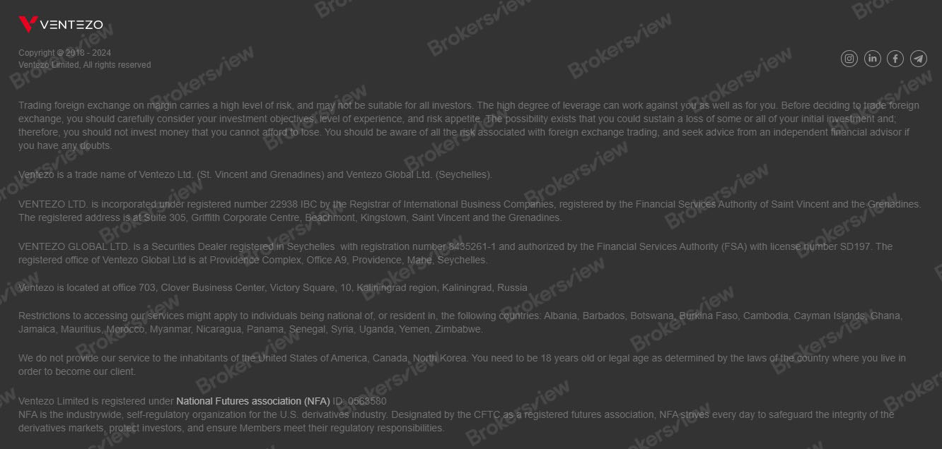 Ventezo가 웹 사이트에서 주장 한 등록