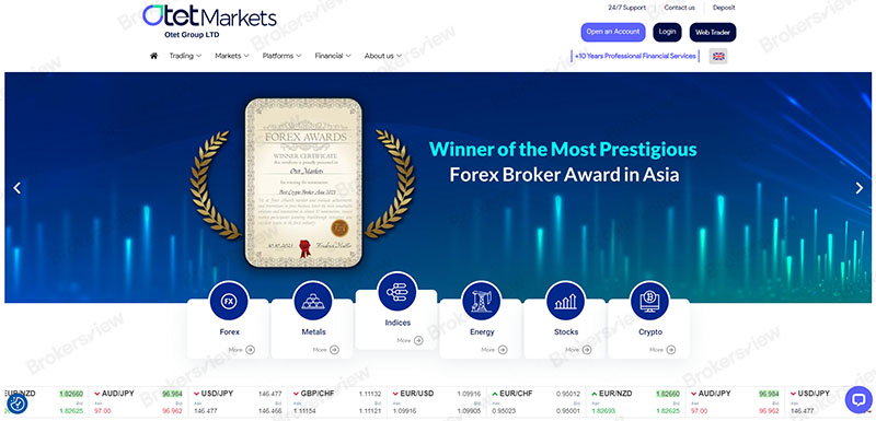 Otet Group LTD网站页面