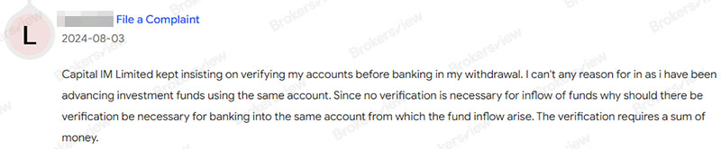 Malaysian client filed complaint against Capital IM Limited