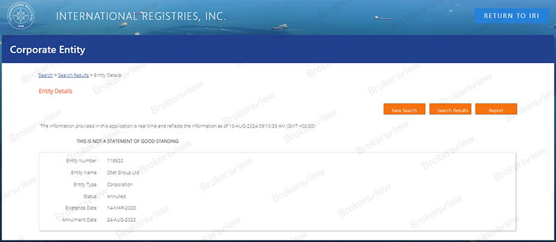 IRI注销了Otet Group LTD的注册信息