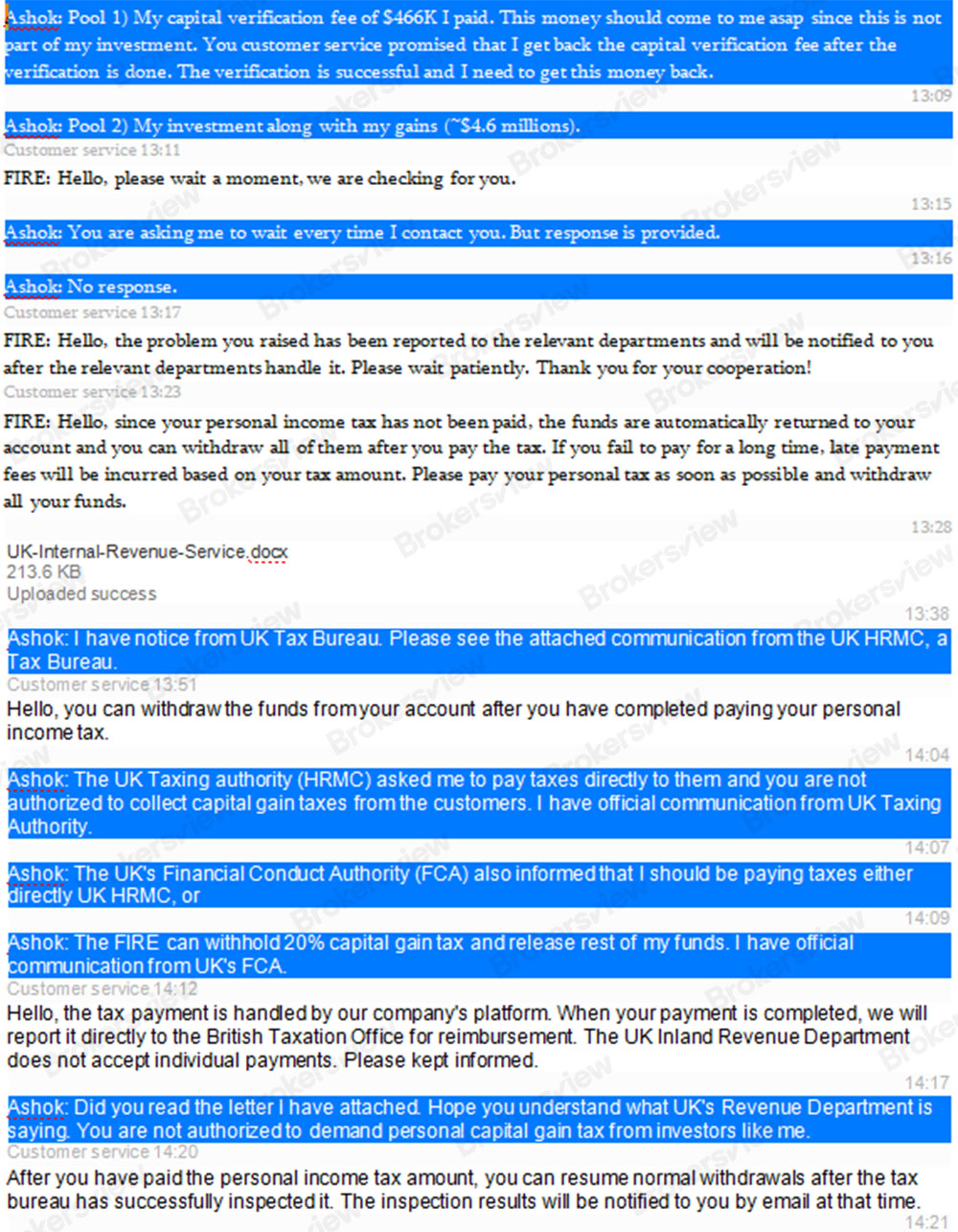 chat records between FIRE PHOENIX and client