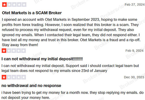 客户报告Otet Group LTD的存款和取款问题