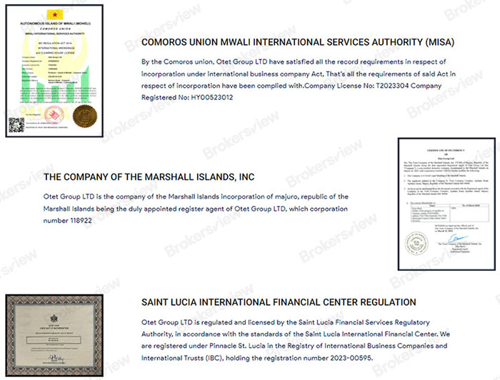 Otet Group LTD声称的许可证书