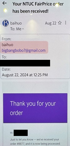 骗子发送的订单确认电子邮件截图