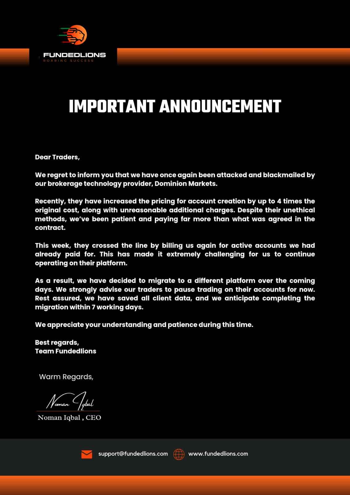 Fundedlions' announcement