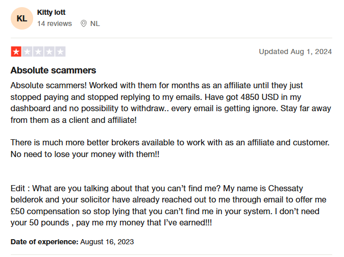 The affiliate member complaints about IronFX.