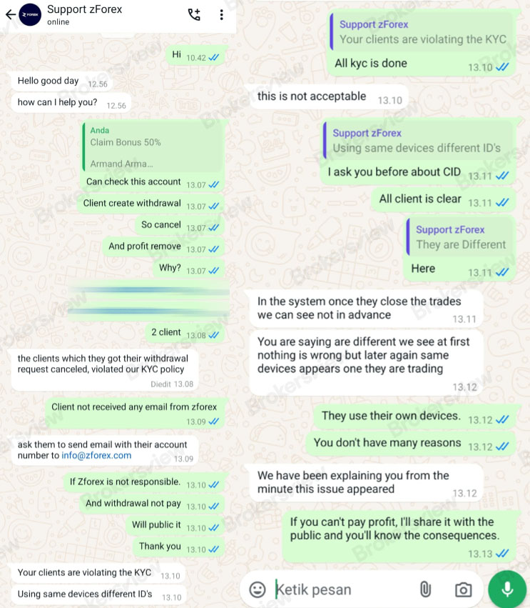 Z Forex claims the violation of KYC.