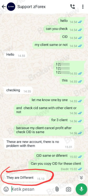 Z Forex confirmed that the three clients were using different devices.