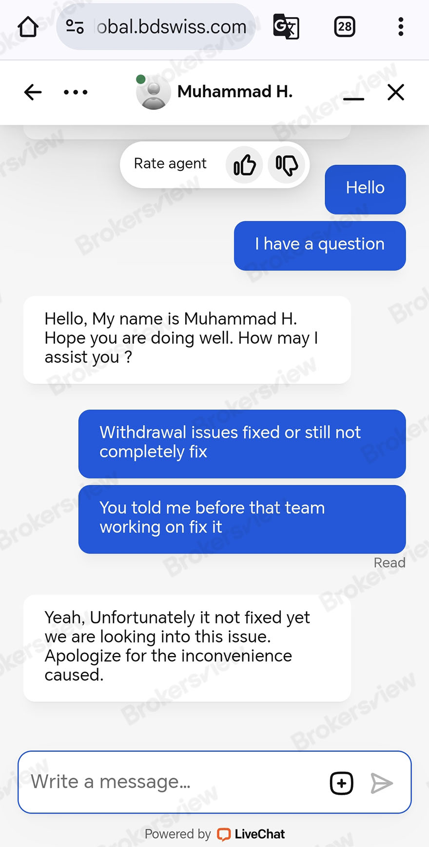 BDSwiss said the problems were not yet fixed.