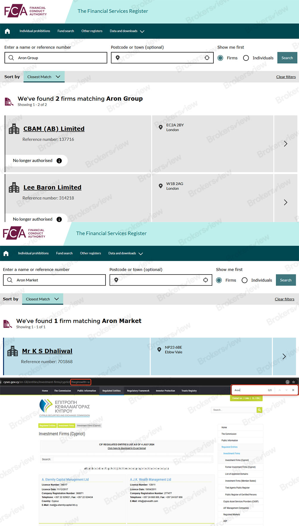 Aron Market is not regulated by FCA or CySEC