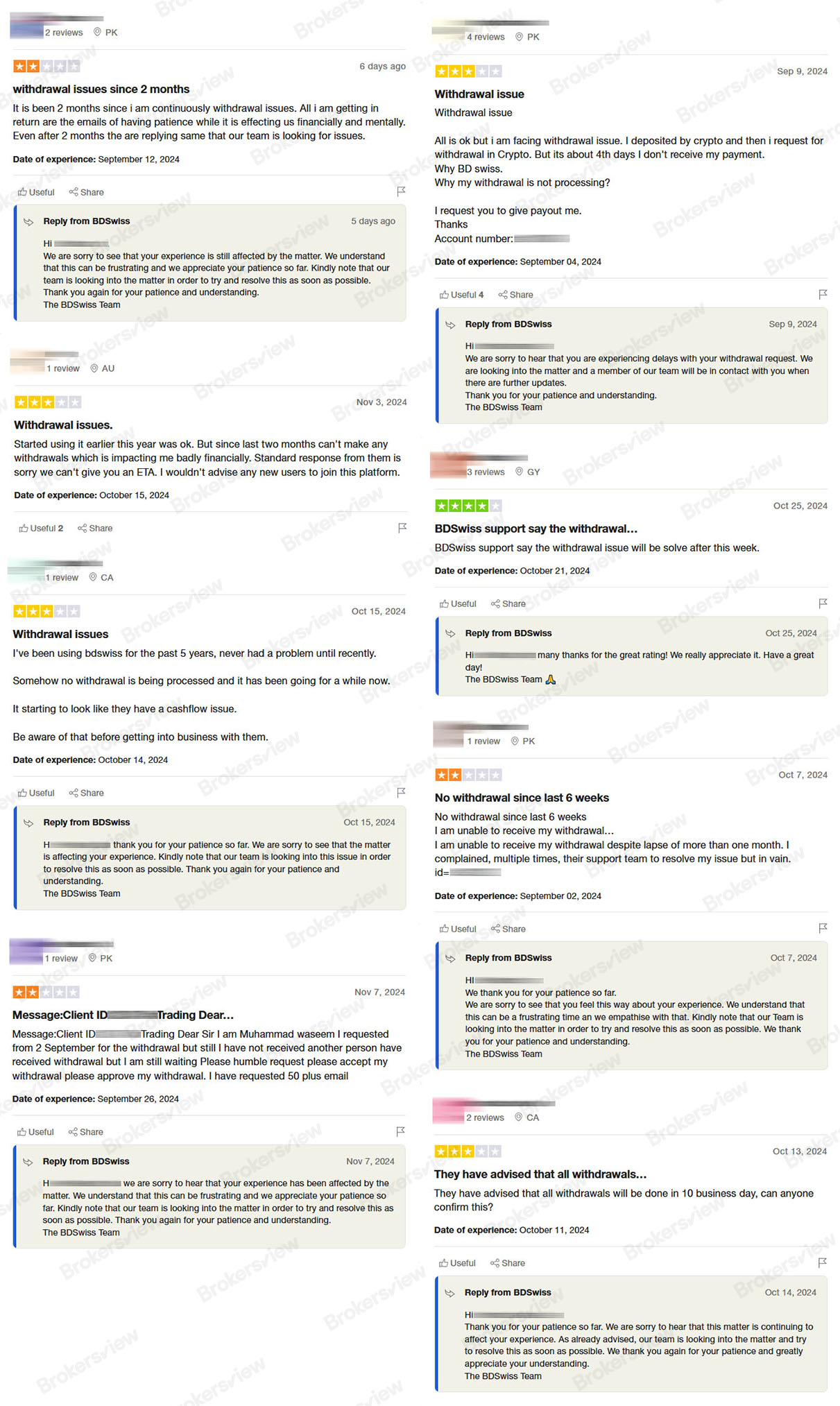 Numerous clients complained about withdrawal.