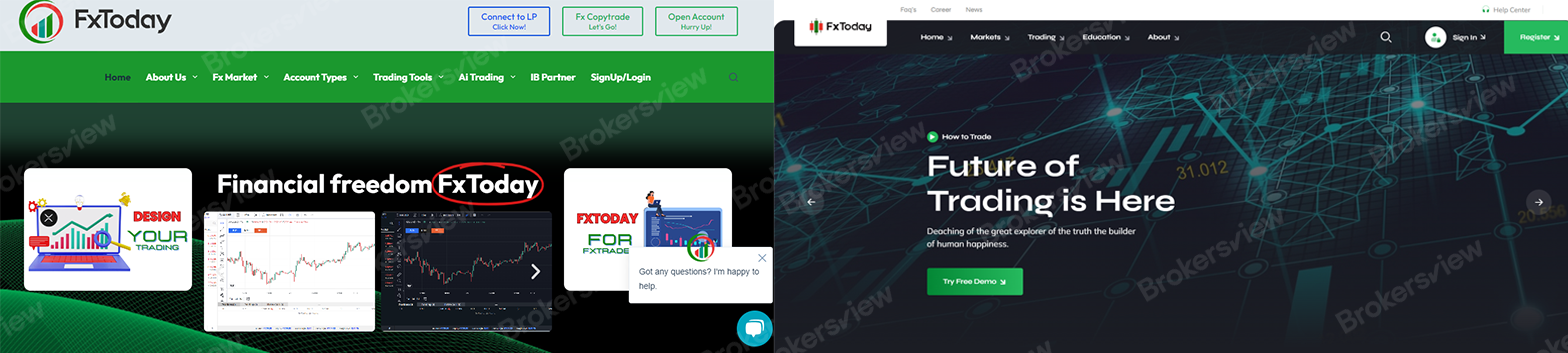 The screenshot of FX Today's website