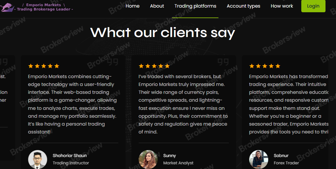 Fake reviews on Emporio Markets' website