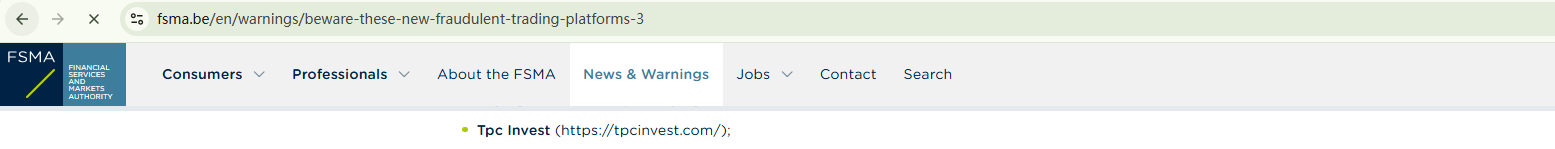 TPC Invest scam   Belgian FSMA warning