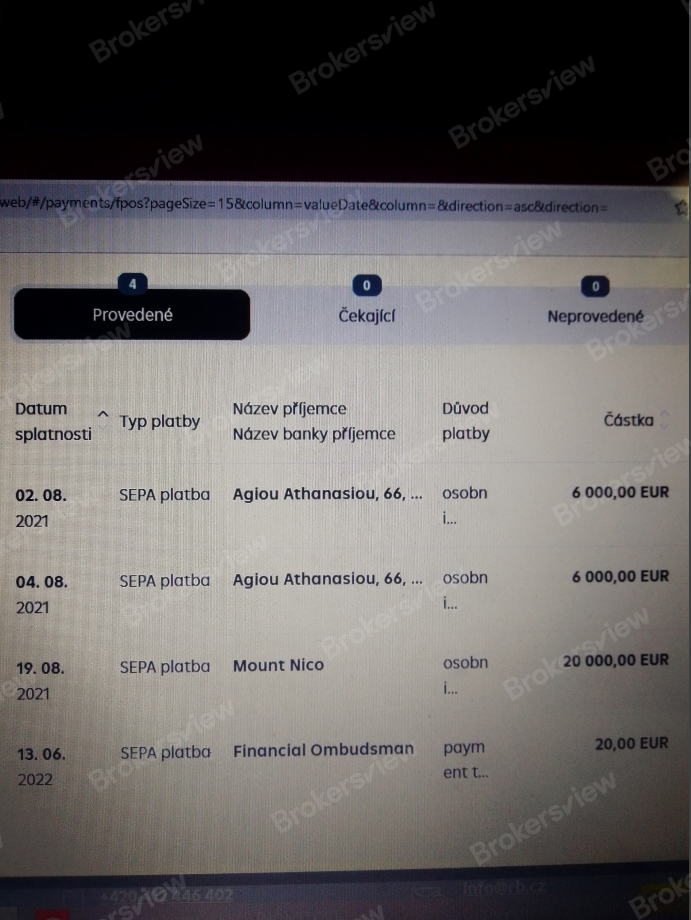 Transaction record provided by Jarmila