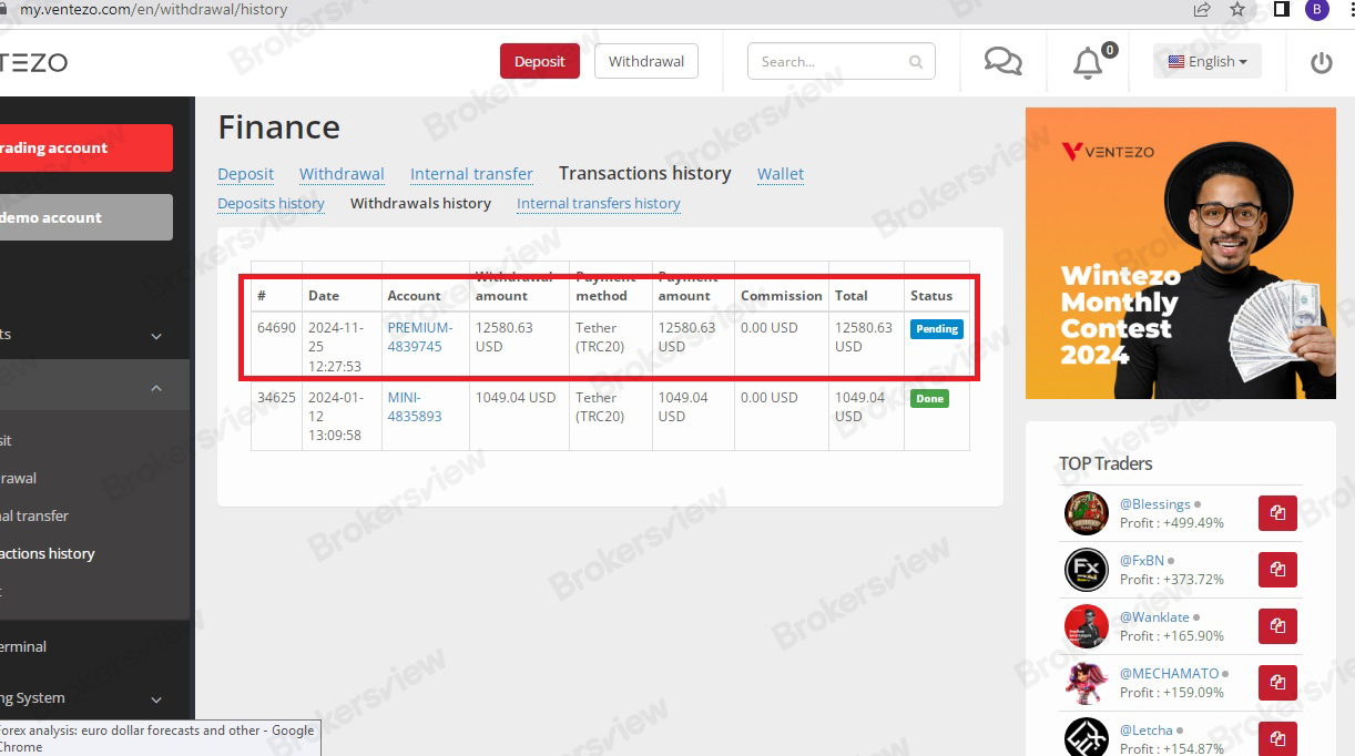 客戶的Ventezo帳戶詳細信息