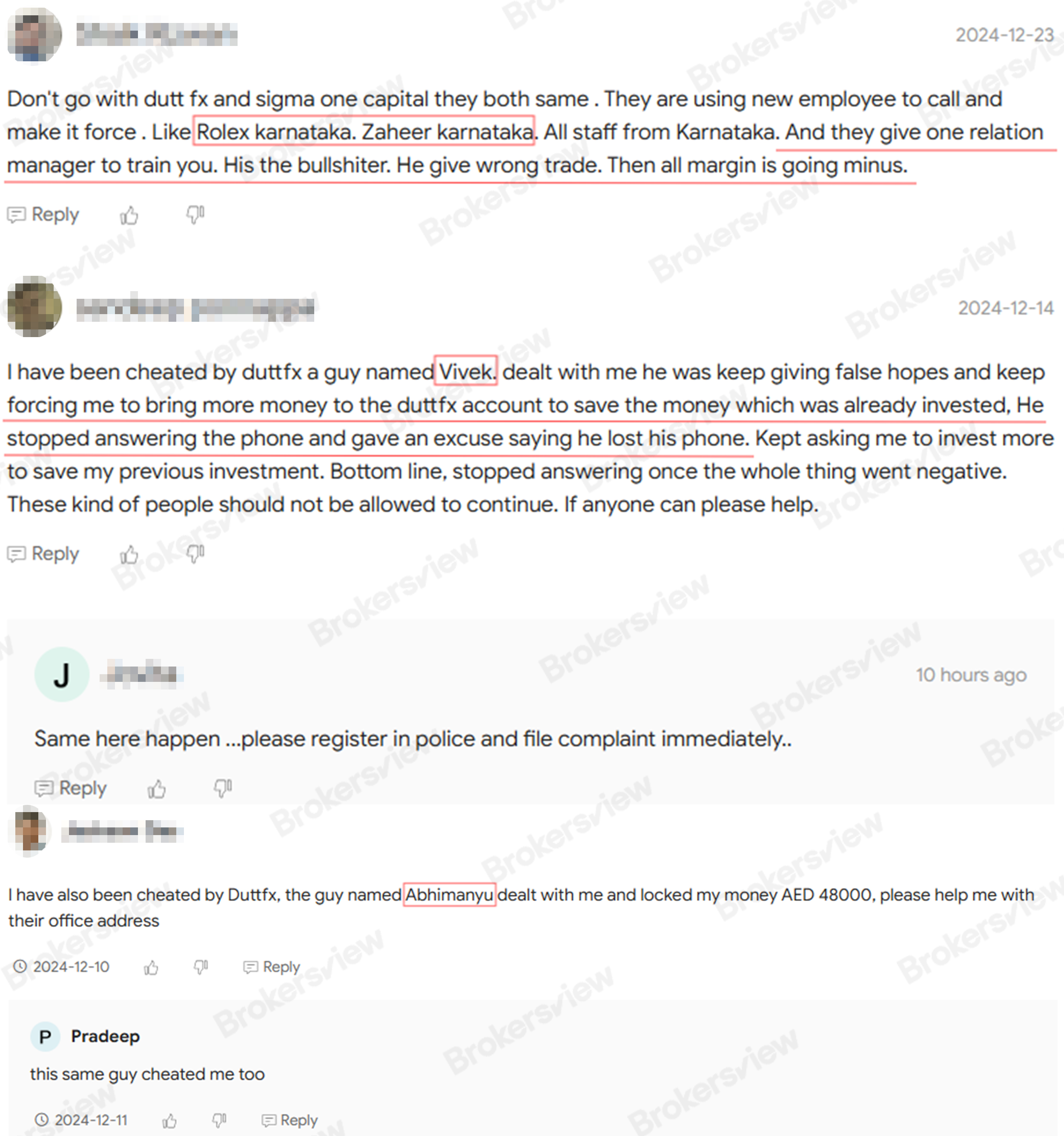 客户举报DUTTFX招募员工通过持续电话推销虚假投资