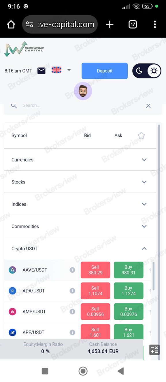 The screenshot of trading account