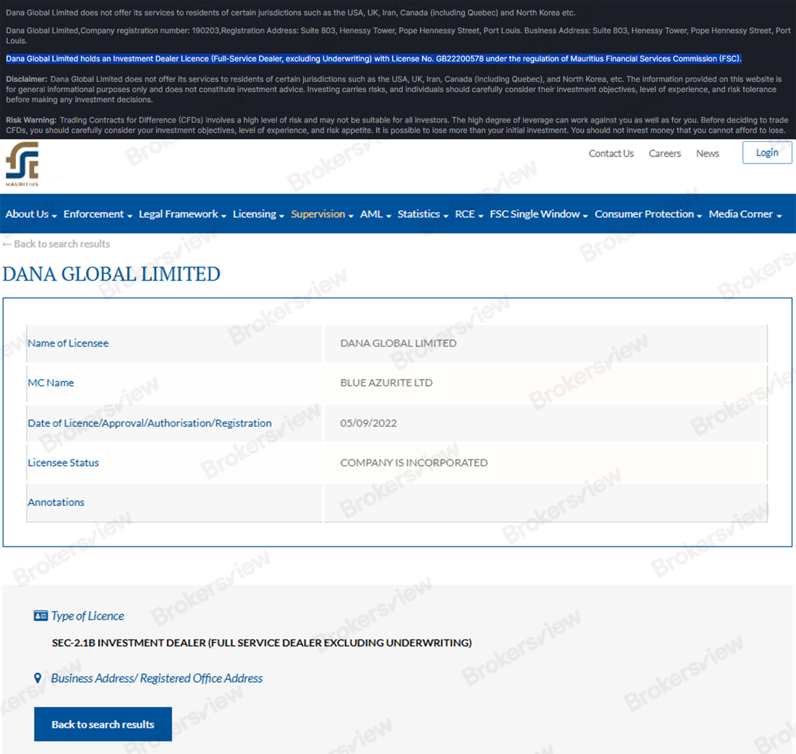 Dana Global Limited's regulatory status check