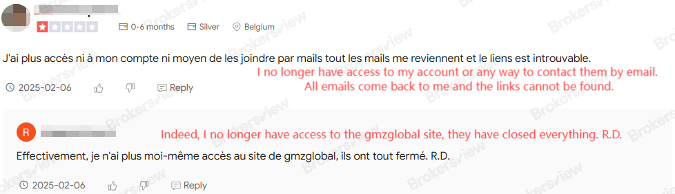 client reviews about GMZ Global's closed website