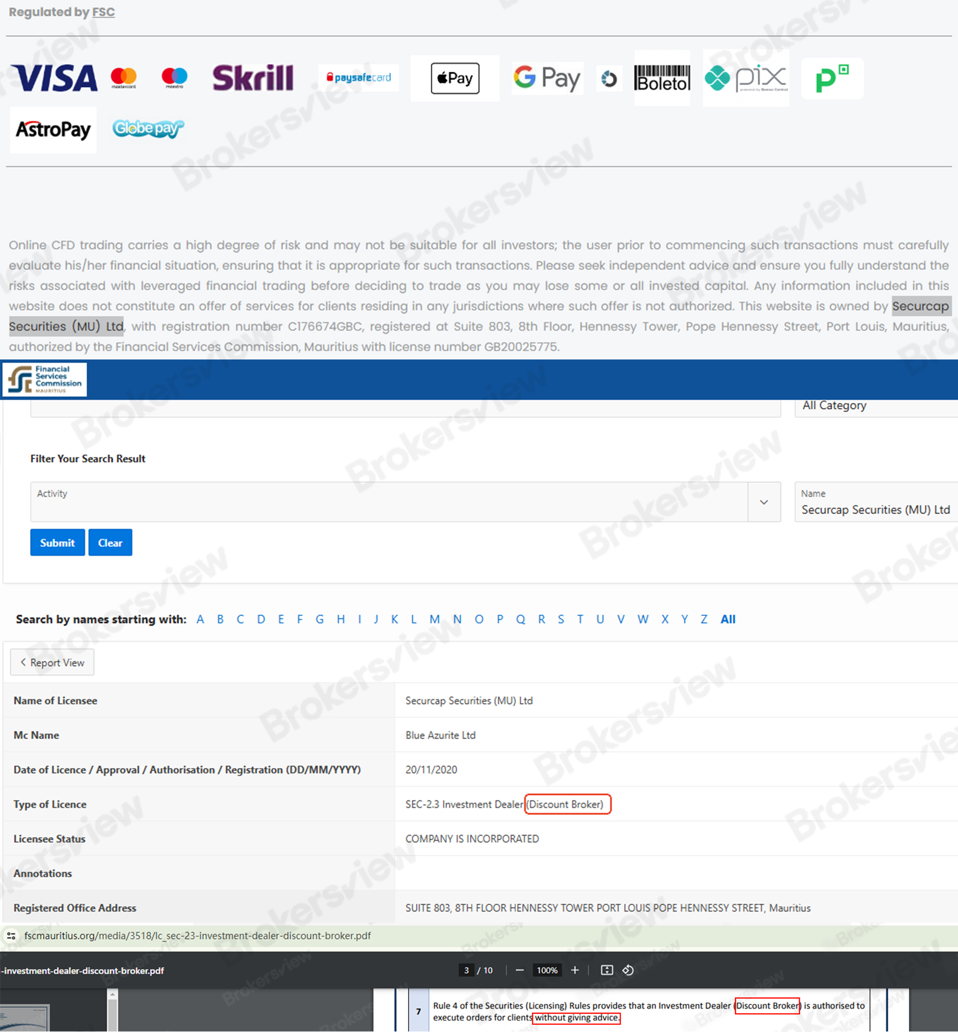 Warren Bowie & Smith's registration status with the Mauritius FSC