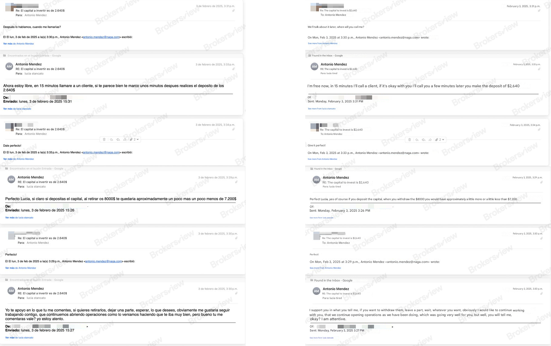 The account manager requested that Luciana pay $2,640 for the withdrawal. (Translated by Google Translate)