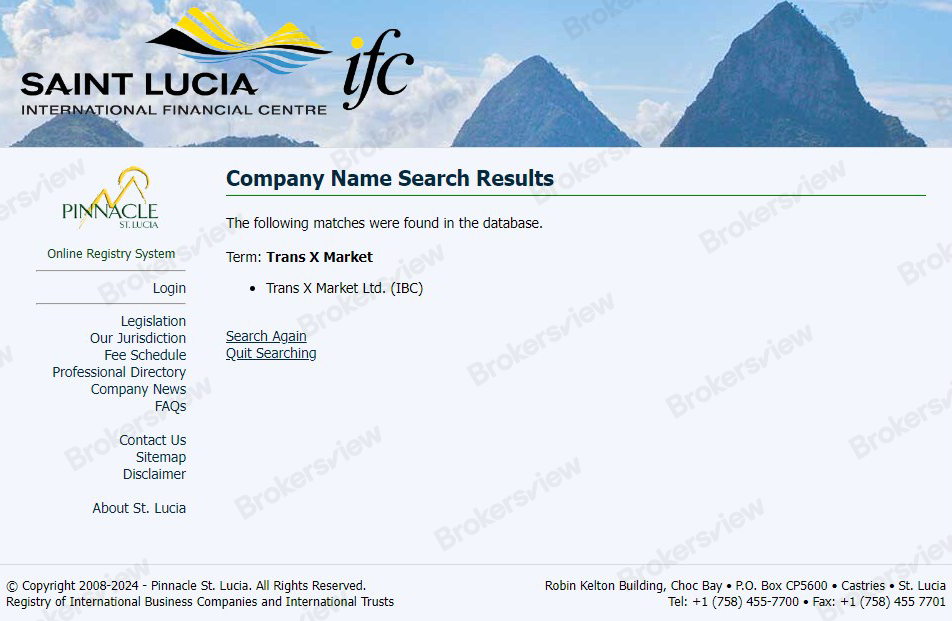 Trans X Markets is registered with International Financial Centre in Saint Lucia