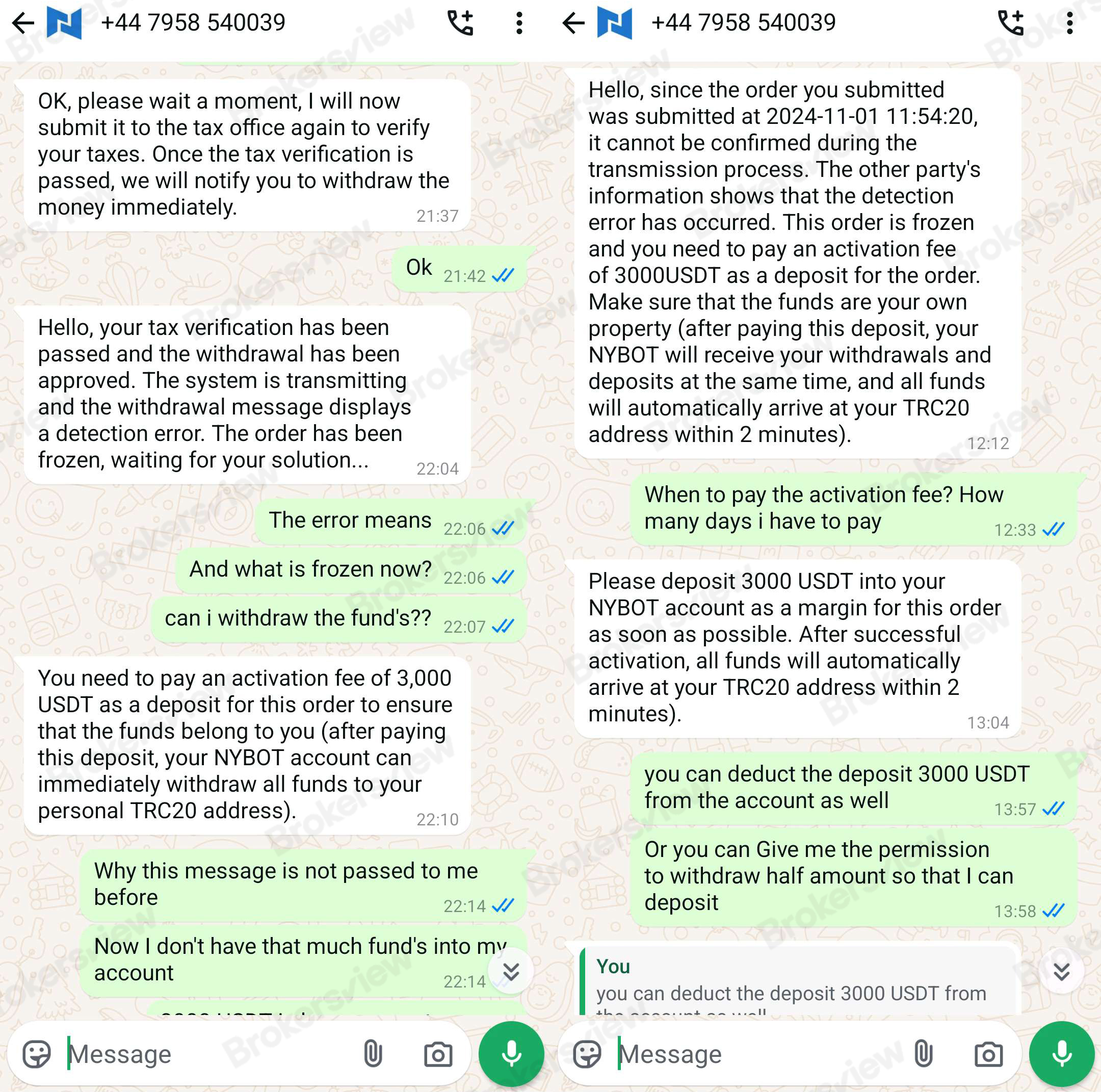 NYBOT Global asked client to pay activation fee