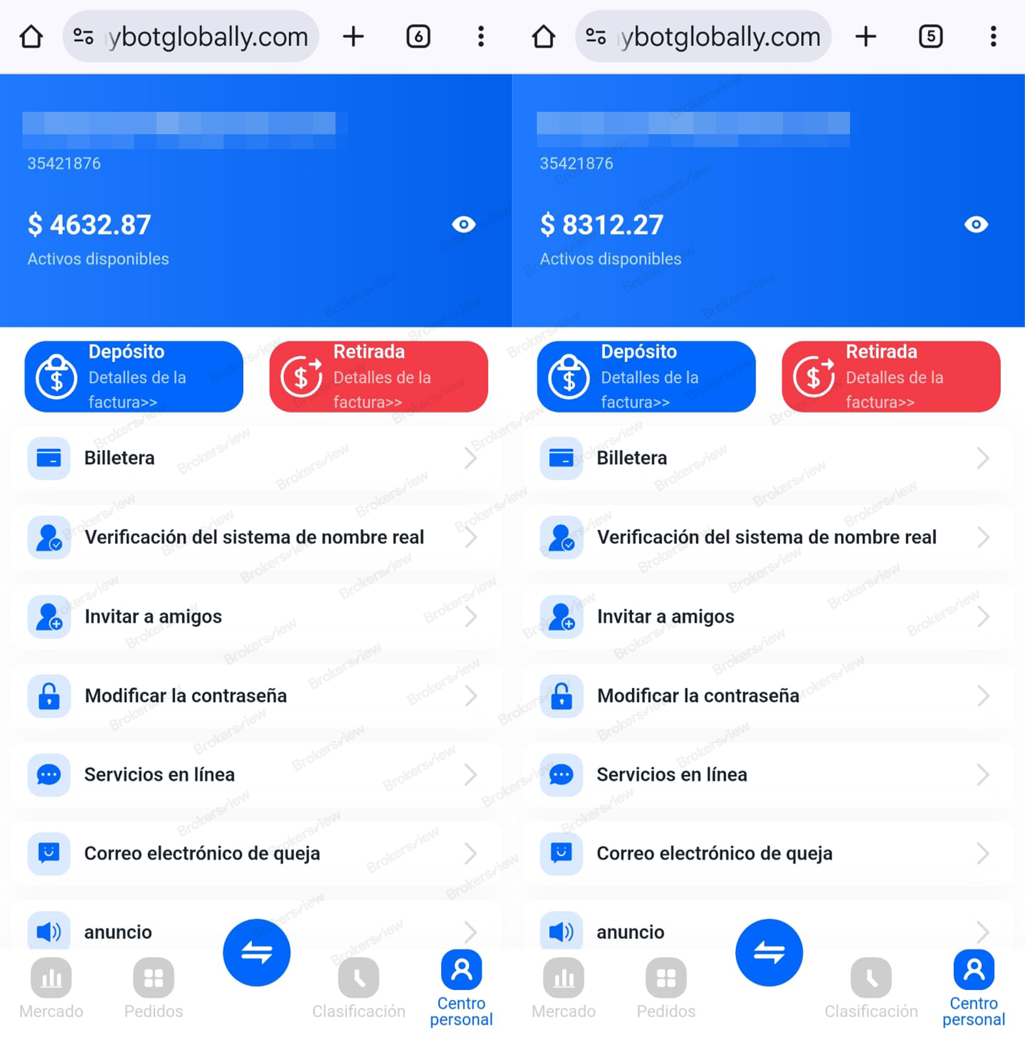 NYBOT Global客户账户详情显示虚假收益