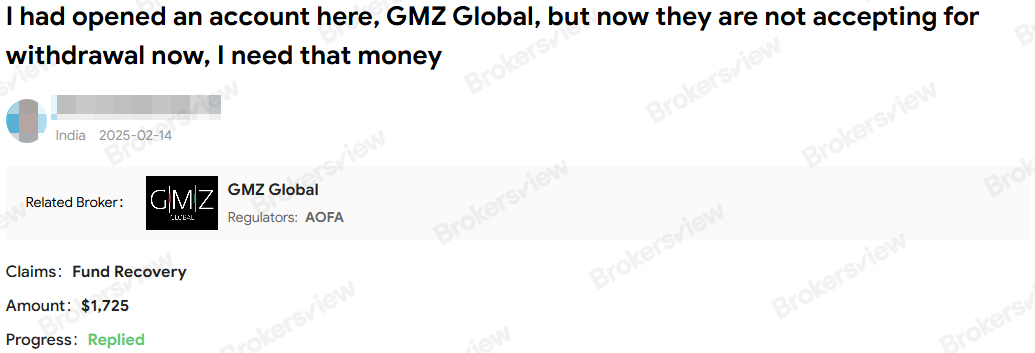 client complaint against GMZ Global