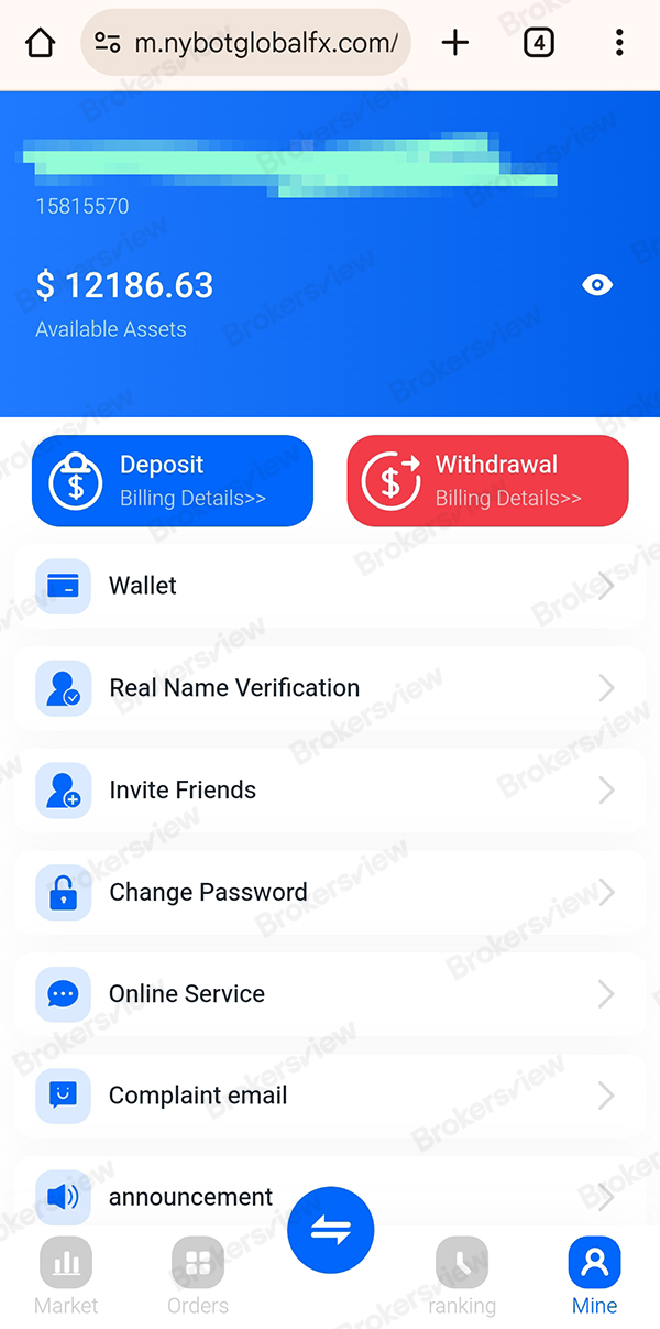 client's trading account with NYBOT Global