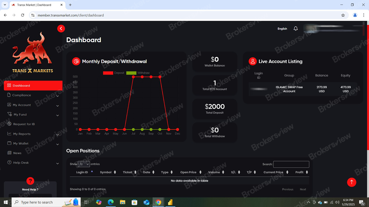 A screenshot of the trading account provided by victim