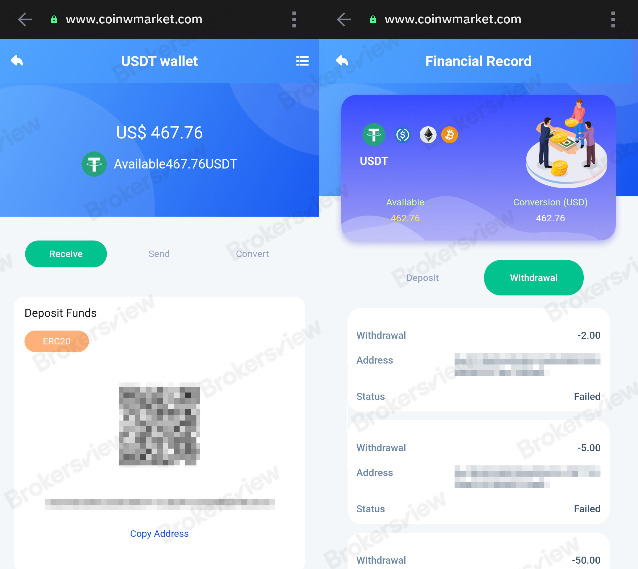 client deposited USDT to Coinwmarket platform