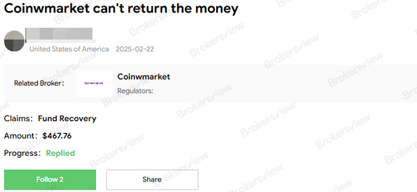 client complaint against Coinwmarket