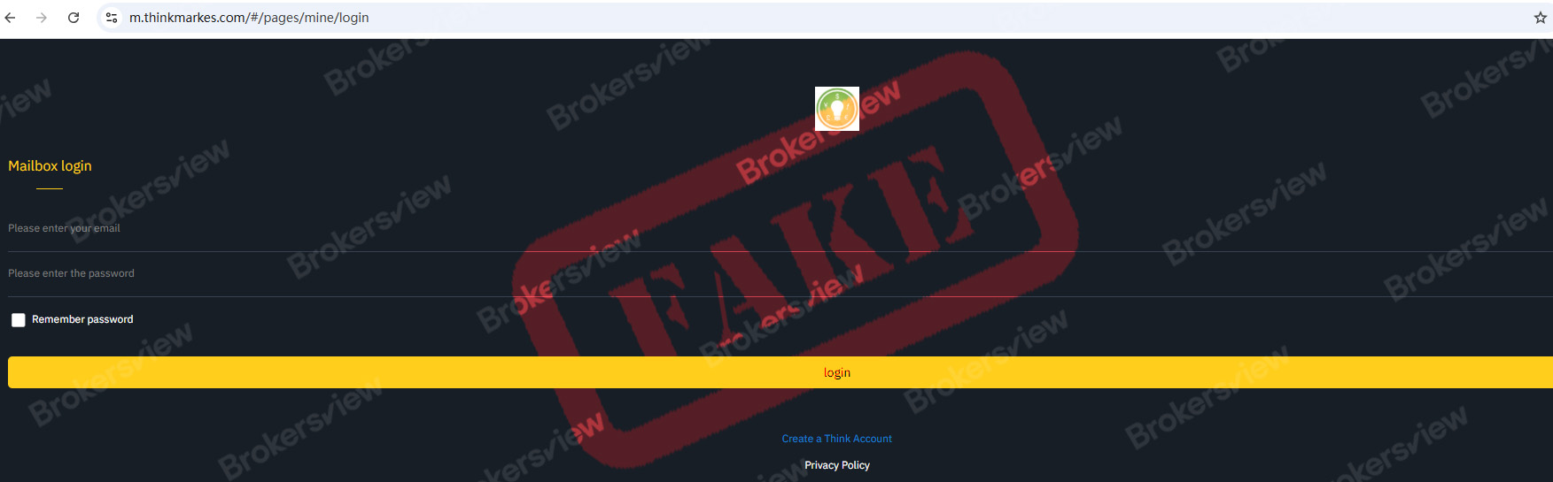 The website page of ThinkMarkets clone