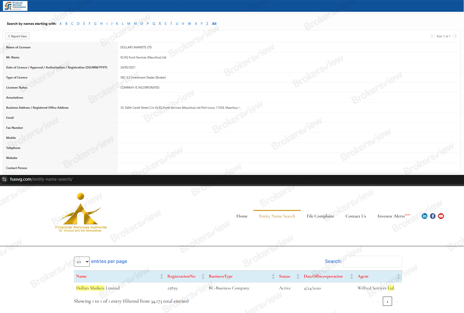 DollarsMarkets is regulated by the Mauritian FSC and registered with the SVG FSA