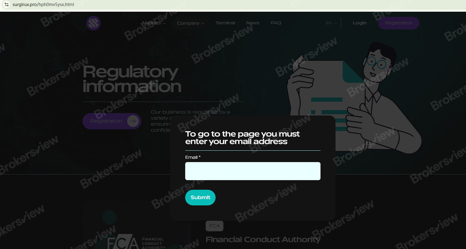 Surgirux的监管页面需要输入电子邮件才能检查