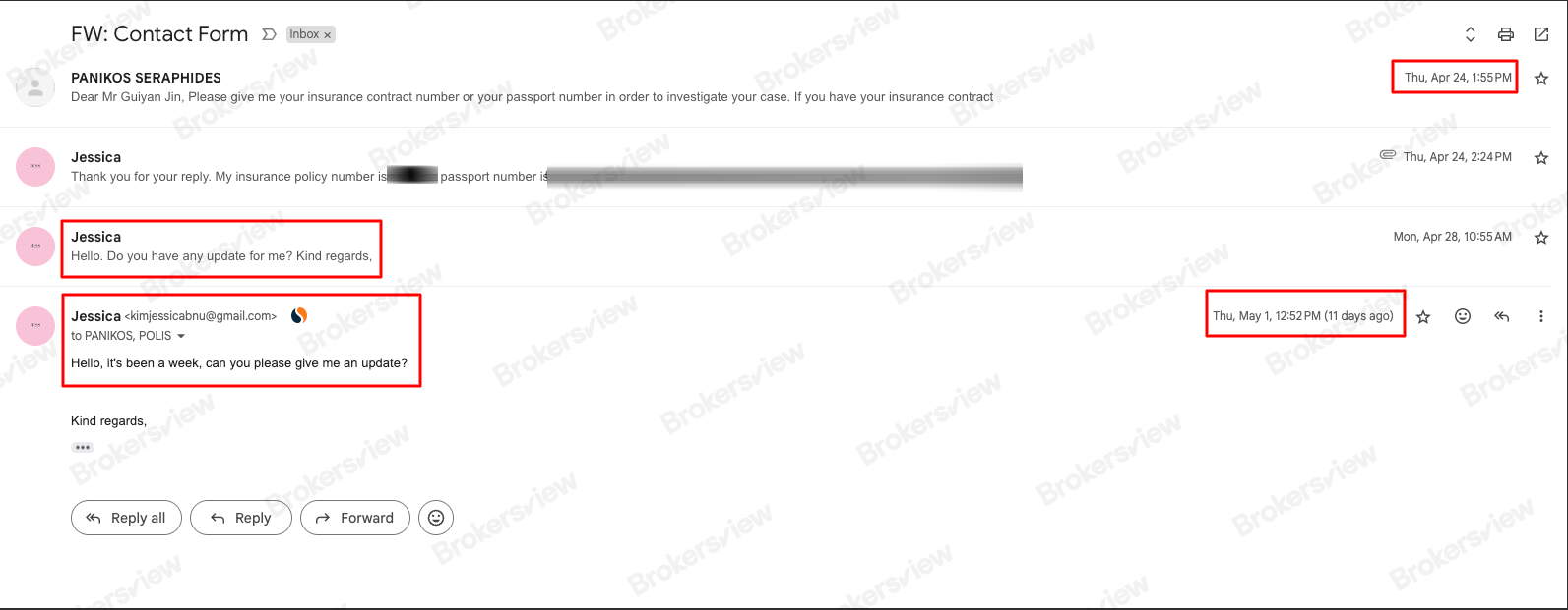 Altius Insurance's Life insurance department did not respond to Jessica's emails