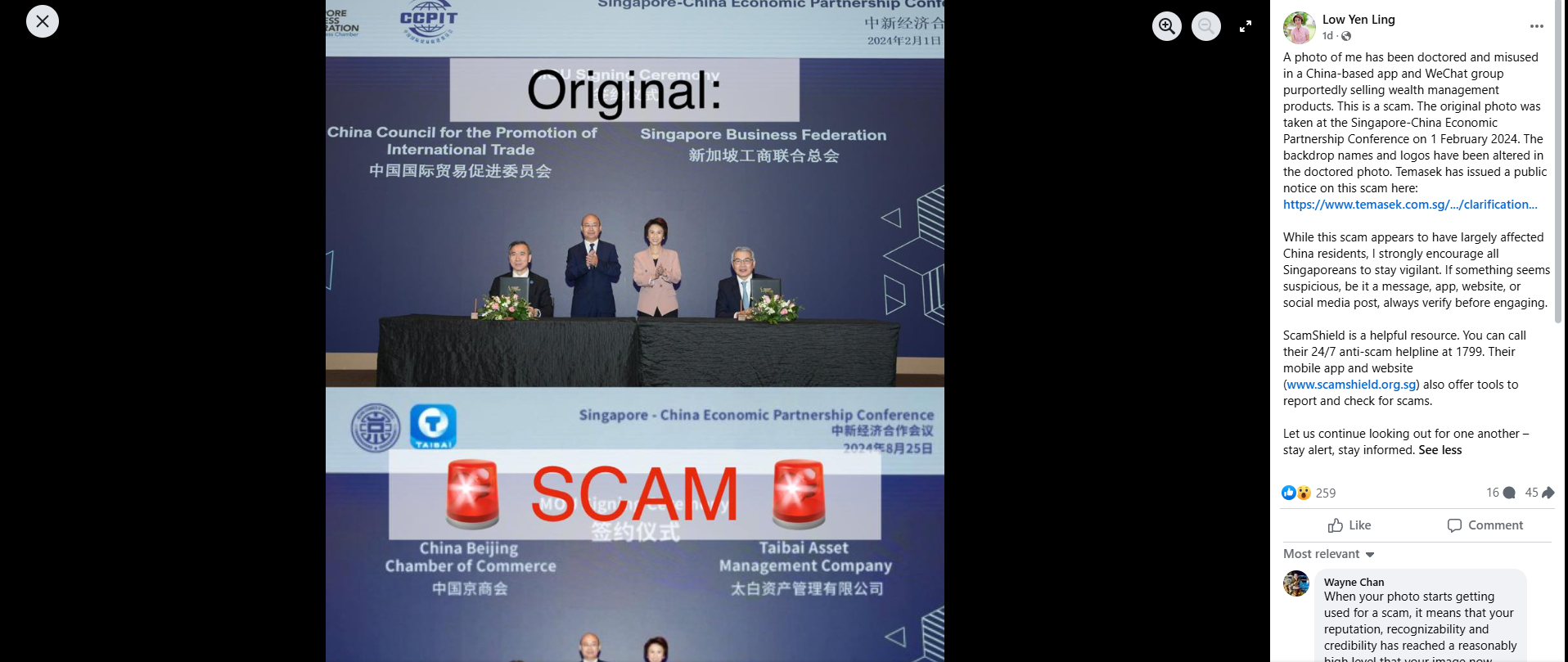 Low Yen Ling's Facebook post