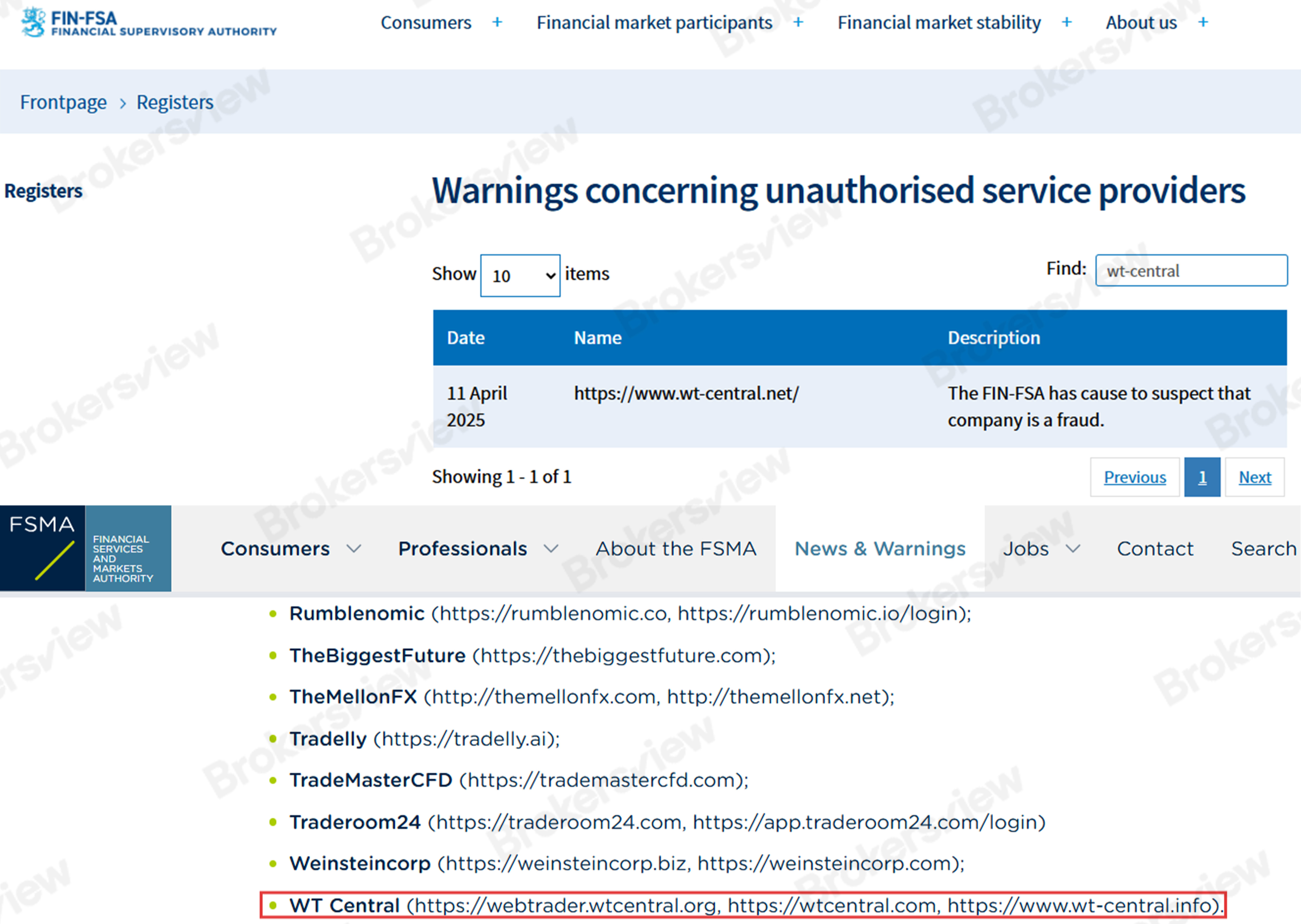 Wtcentral已被FIN-FSA和FSMA警告