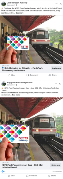 Screenshots of scam advertisements relating to NETS Flashpay Cards