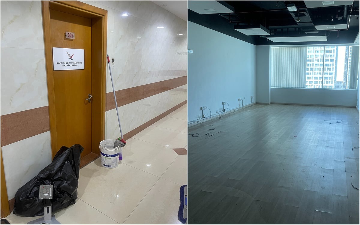 该办公室已被 Gulf First Commercial Brokers 弃置。来源： Khaleej Times 。