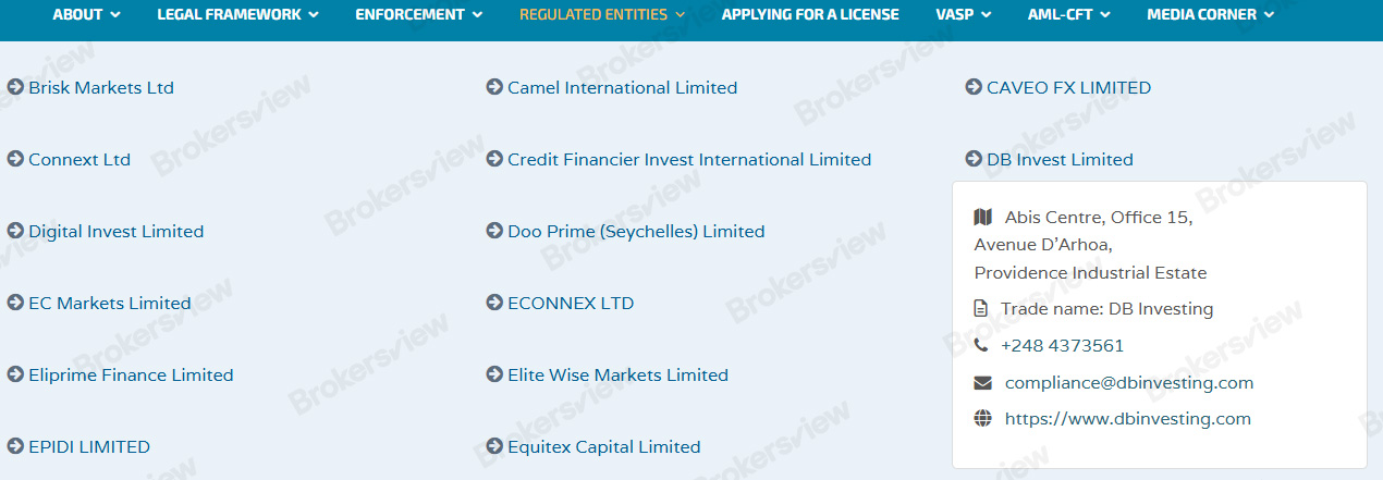 DBinvestingのセイシェルFSCにおける規制状況
