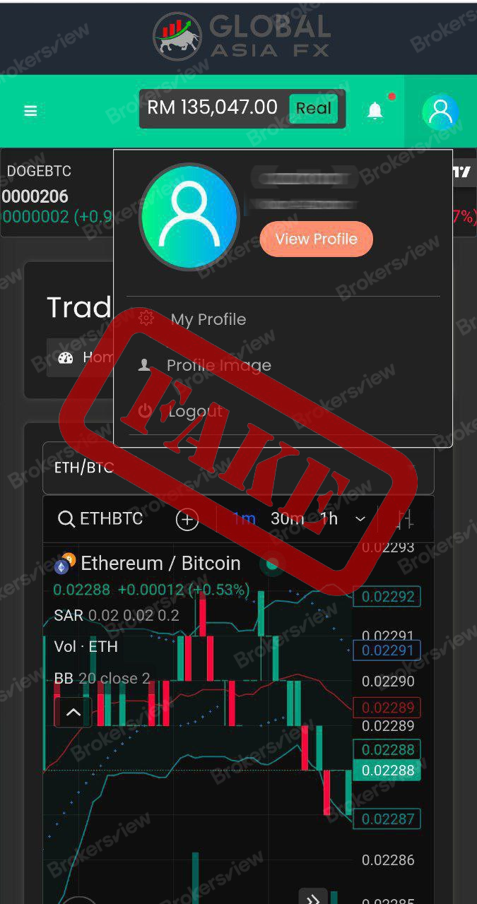 騙子的虛假賬戶截圖，謊稱利潤。