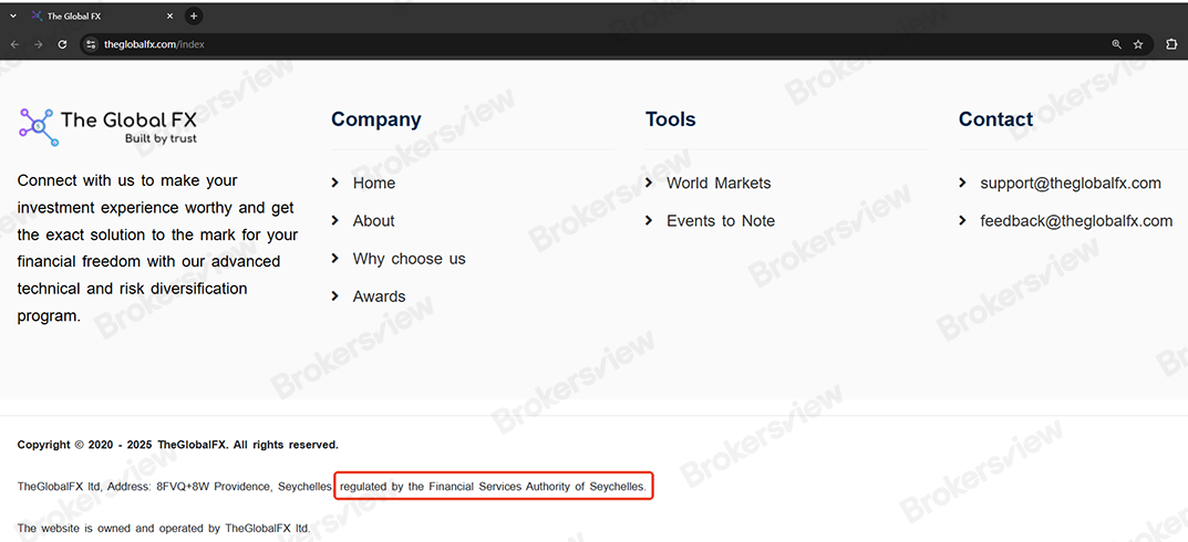 TheGlobalFx claims to be regulated in Seychelles
