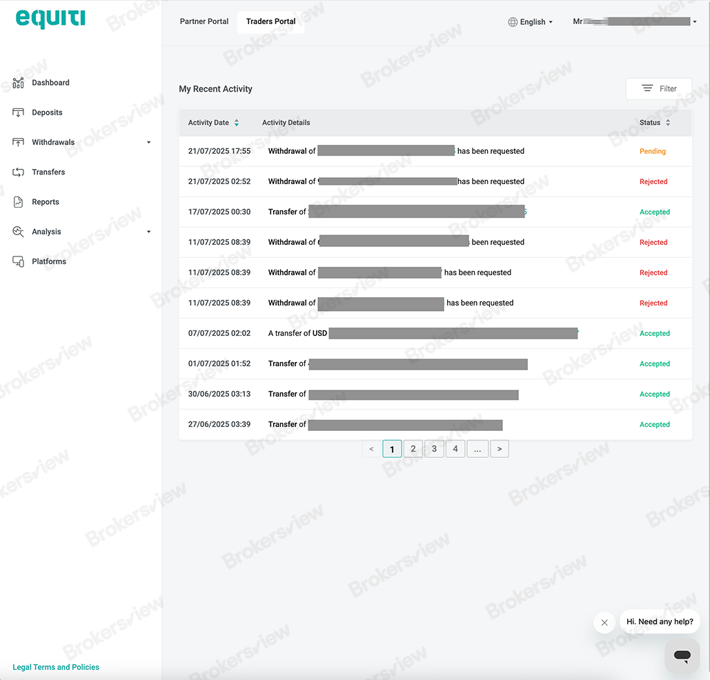 The client's withdraw requests were refused by plarform