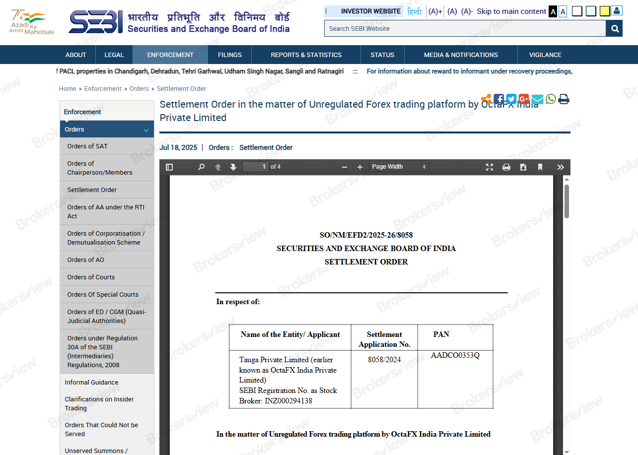 Settlement order by the SEBI